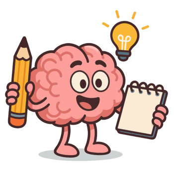 Creative Brain Cartoon Character with Idea and Notepad Illustration png