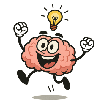 Excited Cartoon Brain with Light Bulb Idea Concept Design png