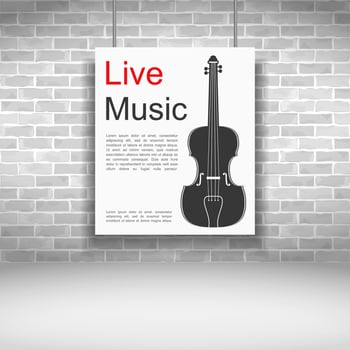 Live music banner with violin on brick wall vector
