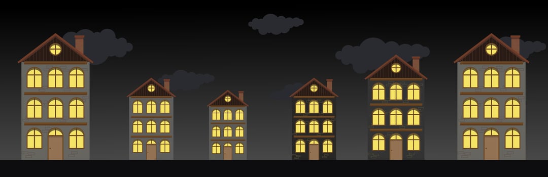 Cute houses in the night. Minimalism of urban buildings. The structure of the city residential appearance. vector