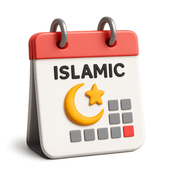 Colorful 3D Islamic Calendar Design with Crescent Moon and Star png