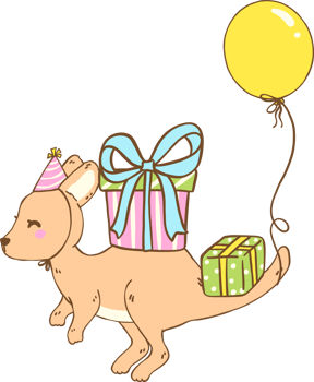 Cute Kangaroo Birthday with Gift boxes and Balloon Doodle, Australia Animal Birthday png