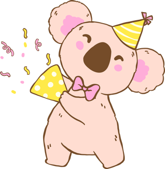 Cartoon Birthday Koala Celebrating with Confetti at Party png