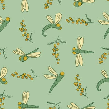 Seamless Pattern of Dragonfly Animal Mimosa Background for Fashion Wrapping Print Fabric Surface vector