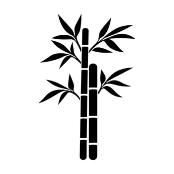 Jungle bamboo tree silhouette icon. Black leaves and branches, logo design vector