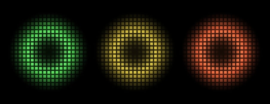 Collection of round glowing bright lanterns behind square grid. vector