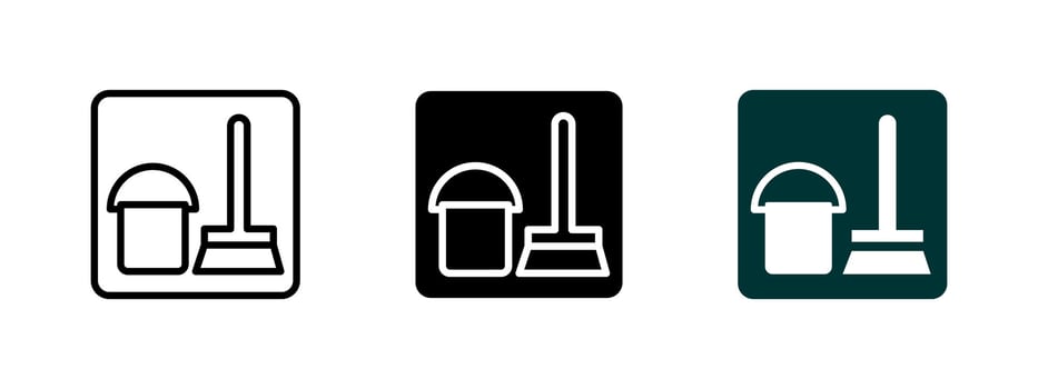Mop and bucket icon. Classic floor cleaning tool paired with a bucket in a minimalist illustration. Represents housekeeping, janitorial services and sanitation maintenance symbol. Hygiene sign. vector