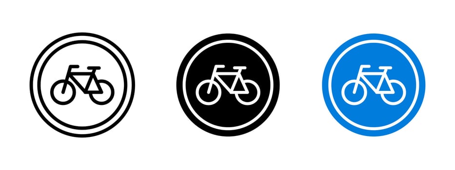 Bicycle road sign icon. Simple bike symbol inside a circular frame illustration. Commonly used for cycling path or bike lane indicators symbol. Urban transport and eco mobility sign. vector