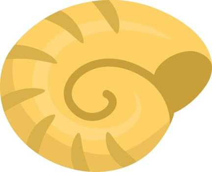 seashell isolated on white background. Yellow sea shell icon. Summer, underwater or ocean life clipart. Cute flat aquatic illustration for kids. Vacation beach object, marine accessory vector