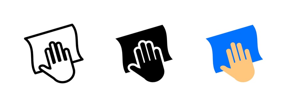 Cleaning icon. Hand wiping surface with cloth illustration. Symbol of sanitation and hygiene maintenance. Represents household cleaning, disinfection and care. vector