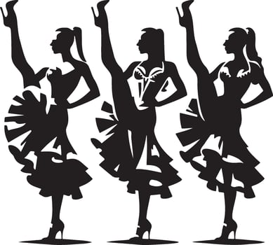 Cancan Female Dancers Silhouette. vector