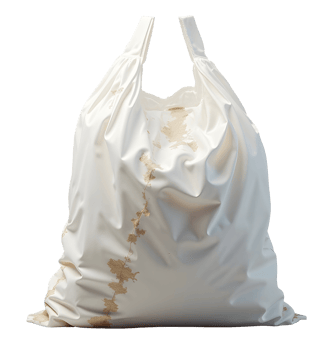 White plastic bag with brown stains and wrinkles, isolated on transparency background png