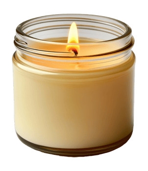 Candle in a Glass Jar with Flickering Flame on Transparent Image png