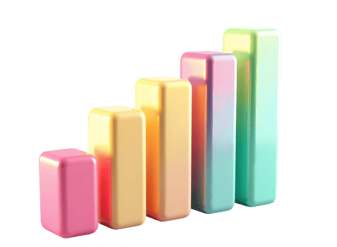 Pastel colored 3D bar chart with smooth gradient and shiny surface showing growth png
