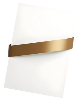 Blank white page with shiny golden ribbon wrapped around it, elegant and simple design png