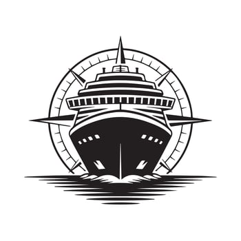 Cruise ship compass rose nautical design vector