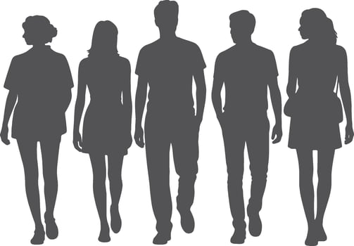 a silhouettes of people walking in a group vector