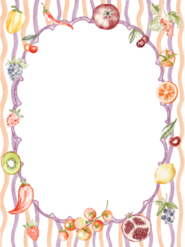 Vegetables border with tomato pomegranate raspberry strawberry cherry. Kitchen frame design with lemon pepper and traditional Italian food. Hand drawn watercolor border for menu or invitation. png