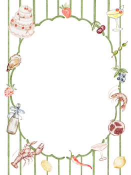 Striped template includes seafood illustrations like lobster shrimp crab and shellfish. Border pattern and hand drawn watercolor elements. Suitable for menus invitations and party backdrops. png