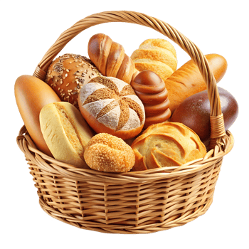 Rustic Breads in Wicker Basket Illustration png