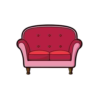 Pink cartoon sofa illustration against a white background vector