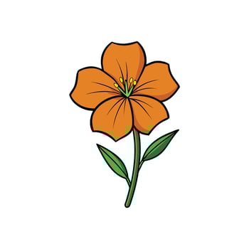 Vibrant orange flower illustration with bold outlines and green stem vector