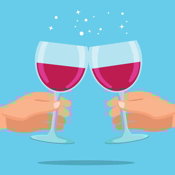 Hands holding clinking red wine glasses, party, wedding, celebration, or new year graphic element vector