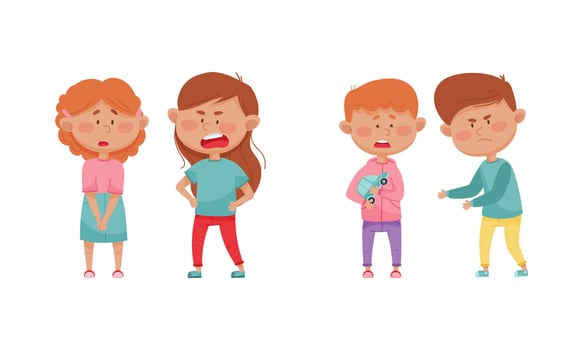 Warring Boy and Girl with Offensive Behavior Insulting Agemate Set vector