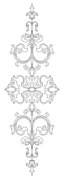 Vintage line art design elements with symmetrical floral ornaments, transparent background. png