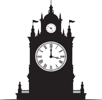 Silhouette of an ornate clock tower building. vector