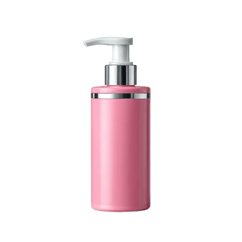 Pink lotion bottle with pump dispenser for skincare and beauty product on transparent background png