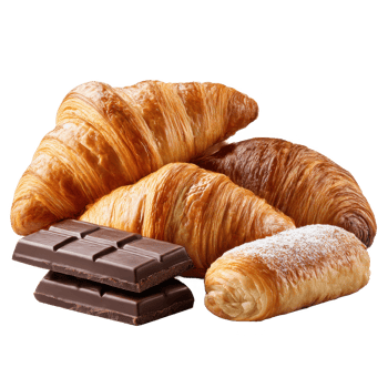 Freshly baked croissants with chocolate bars perfect for breakfast time on transparent background png