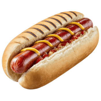 Delicious grilled hotdog with mustard and ketchup on a soft bun food on transparent background png