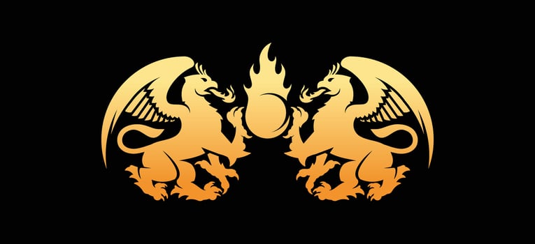 illustration of modern classic heraldic griffin logo design in fireball concept vector