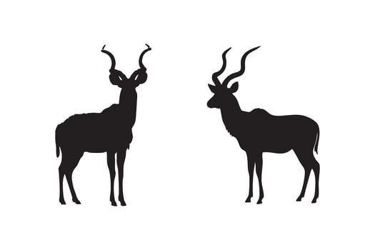 African Kudu Bull Silhouette Set Flat Wildlife Illustration of Majestic Kudu in the Wild Isolated on White Background vector