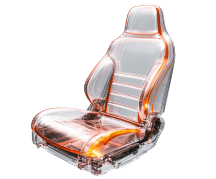 Modern car seat design with clear materials and ergonomic shape png