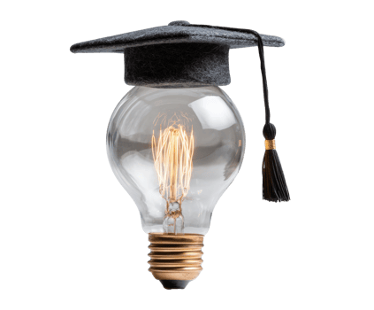 Graduation cap on a light bulb achievements and bright ideas png