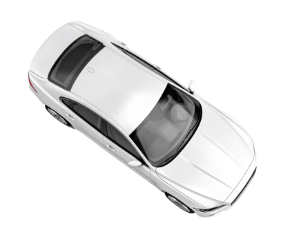 Sleek white sedan viewed from above for automotive design png