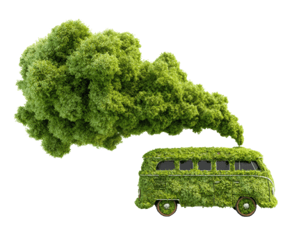 Eco-friendly van emitting greenery concept for sustainability campaign png