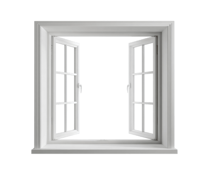 Open window with white wooden frames inviting natural light indoors png