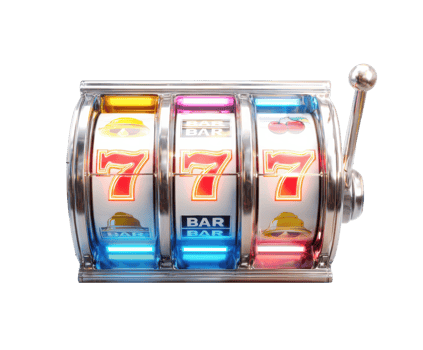 Vintage casino slot machine with colorful lights and symbols png
