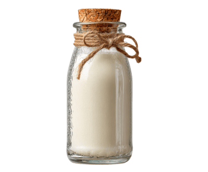 Fresh milk in a rustic glass bottle with cork top for culinary use png