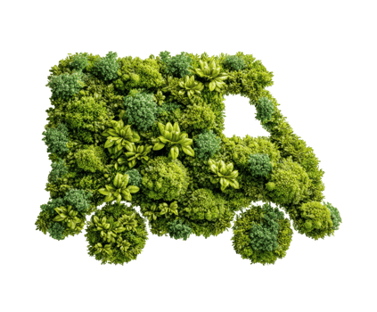 Eco-friendly delivery vehicle made of lush green plants png