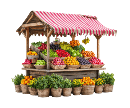 Fruit and vegetable market stall arrangement for fresh produce png