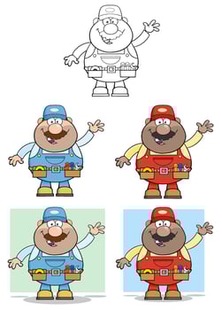 Friendly Mechanic Character Collection With Outline And Color Versions vector