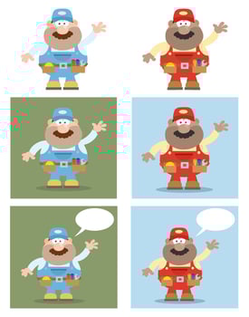 Cartoon Technician Collection With Gestures And Talking Bubbles vector