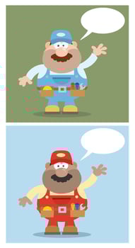 Mechanic Character Collection With Speech Bubbles And Tool Belt vector