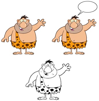 Caveman Character Collection With Speech Bubble In Color And Outline vector