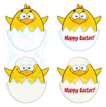Cute Baby Chick Collection Hatching From Easter Eggs With Text Elements vector