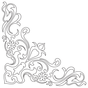Vintage corner decorated with flowers, black lines, transparent background. png